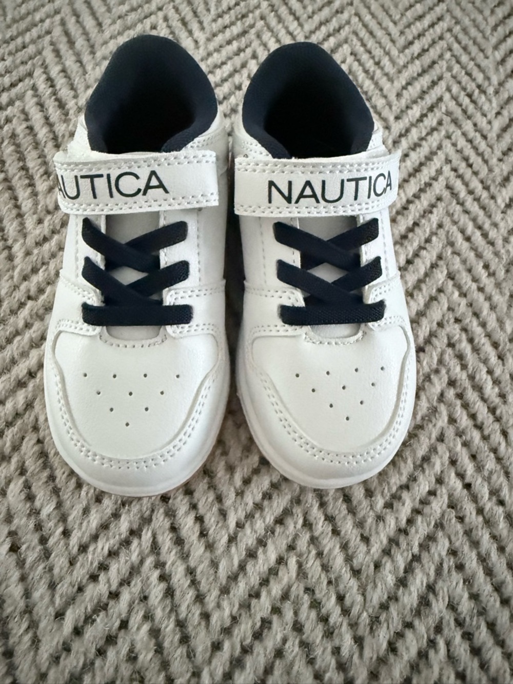 Nautica White and Navy Kids Velcro Sneakers